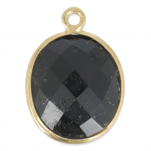 Pendente ovale 11x13 mm castone Argento 925 Placcato oro/ Black Onyx x1