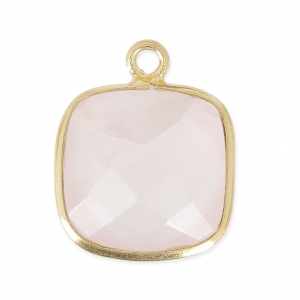 Pendente quadrato 11 mm castone Argento 925 / Quarzo rosa x1
