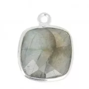 Pendente quadrato sfaccettato 11 mm castone Argento 925 / Labradorite x1