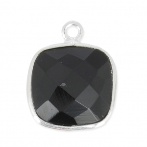 Pendente quadrato sfaccettato 11 mm castone Argento 925 / Black Onyx x1