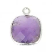 Pendente quadrato sfaccettato 11 mm castone Argento 925 / Améthyste  x1