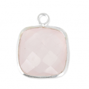 Pendente quadrato sfaccettato 11 mm castone Argento 925 / Quarzo rosa x1