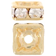 Perla rondella Strass quadrata mm. 8 dorato/Crystal  x1|raw }}