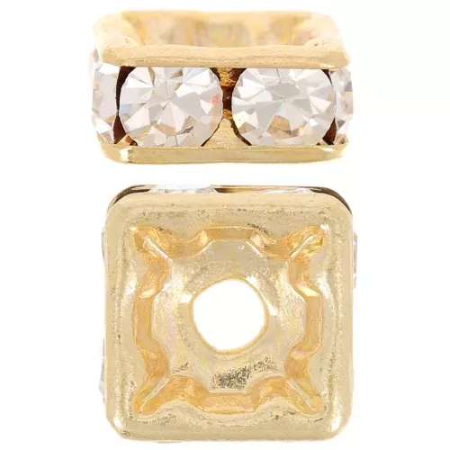 Perla rondella Strass quadrata mm. 8 dorato/Crystal  x1
