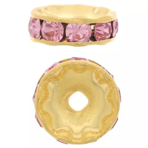 Perla rondella Strass mm. 8 dorato/Light Rose x1
