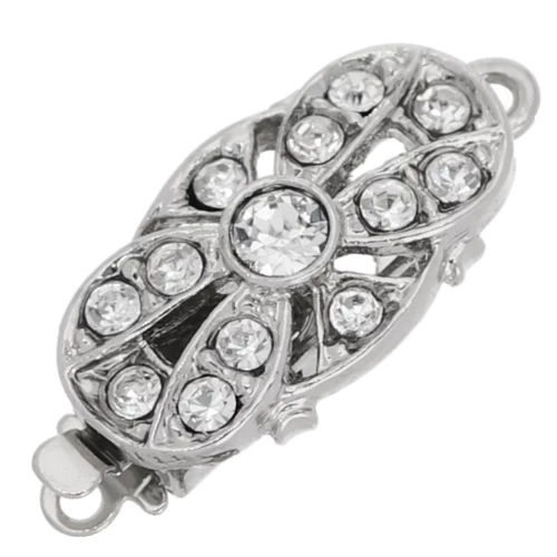 Fermaglio ovale con strass 22 mm - Bronzo bianco x1
