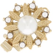 Chiusura a clip con strass e perle forma fiore 15 mm dorato x1|raw }}