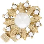 Chiusura a clip con strass e perle forma fiore 15 mm dorato x1