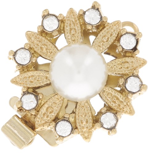 Chiusura a clip con strass e perle forma fiore 15 mm dorato x1