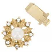 Chiusura a clip con strass e perle forma fiore 15 mm dorato x1