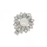 Chiusura a clip con strass e perle forma fiore 15 mm rodiato x1