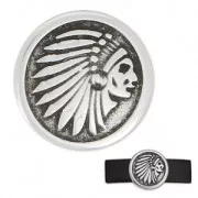 Passante rotondo testa d'indiano 17 mm per laccetto 10 mm placcatura argento fino anticato