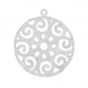 Pendente filigranato rotondo in ottone striato 28 mm rodiato x1