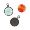 Castone pendente per cabochon retro piatto mm. 8 argentato antico x1