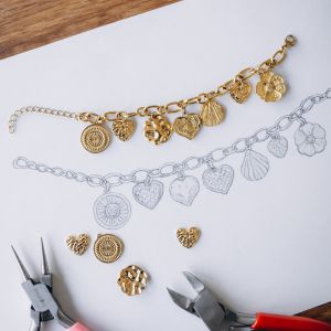 bracelet charms acier inox dor&eacute;