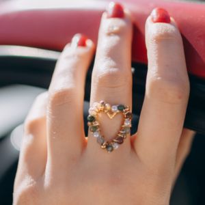 DIY Bague cœur et perles en pierre gemme