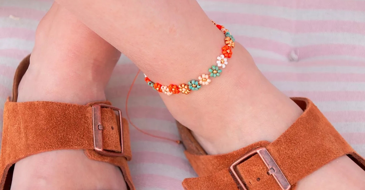 bracelet de cheville en perles de rocailles