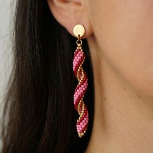 boucles pendantes Miyuki rouges et roses