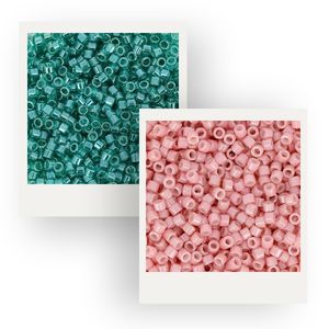 rocailles Miyuki teal et rose