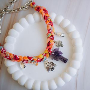 Collier tresse avec palmier en Amethyste et breloque argent 925