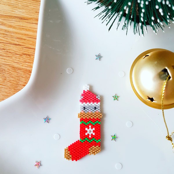 Schema Calza della Befana modello di tessitura di mattoni ricamare con perline Miyuki 11/0 Delicas