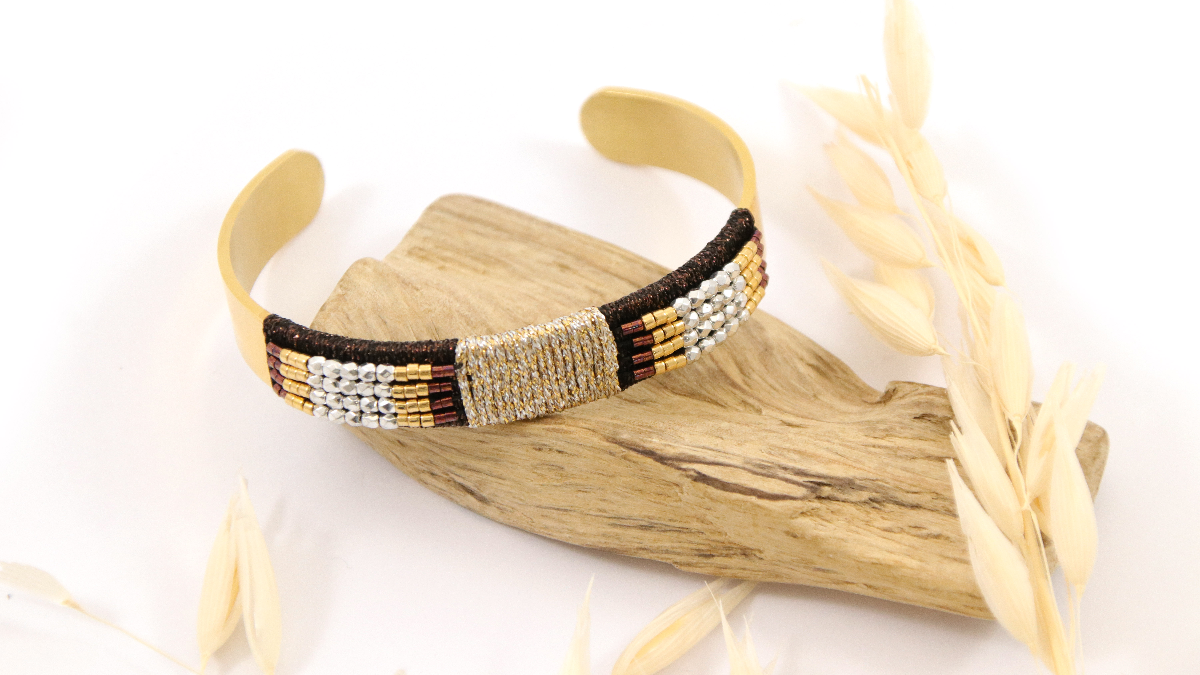 Schema Bracciale chic Miyuki perline e fili d'oro in acciaio inossidabile lucido