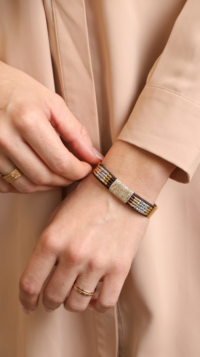 Schema Bracciale chic Miyuki perline e fili d'oro in acciaio inossidabile lucido