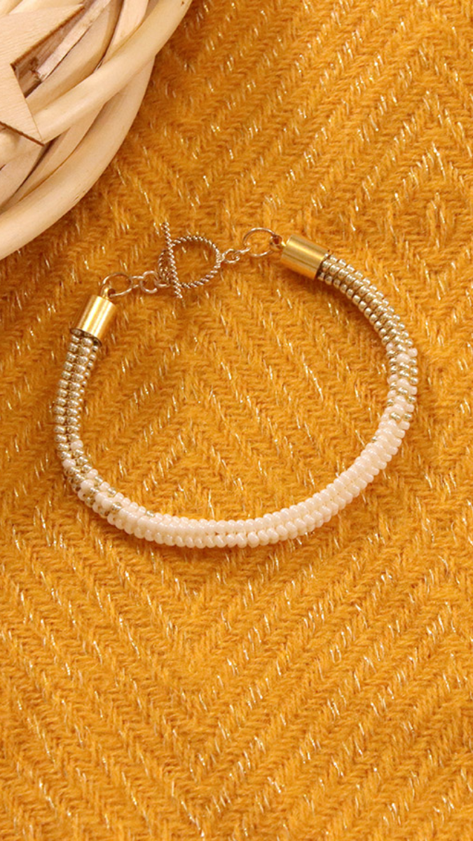 Schema Miyuki bracciale a spina di pesce a trama tubolare in perle di semi Miyuki effetto gradiente