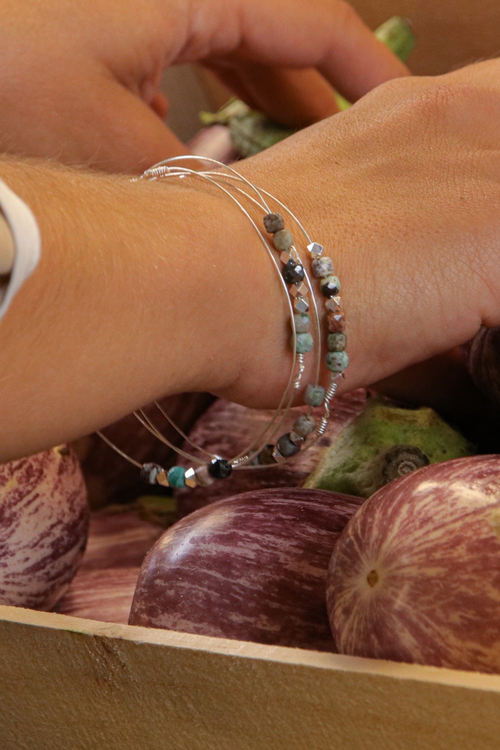 Schema Bracciale settimanale in argento 925 con pietre preziose - Turchese africano e ullite