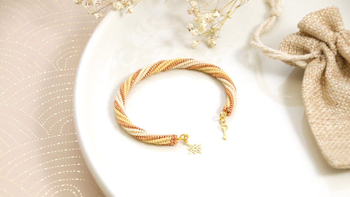 Bracciale a spina di pesce intrecciato con perle di semi Miyuki 15/0