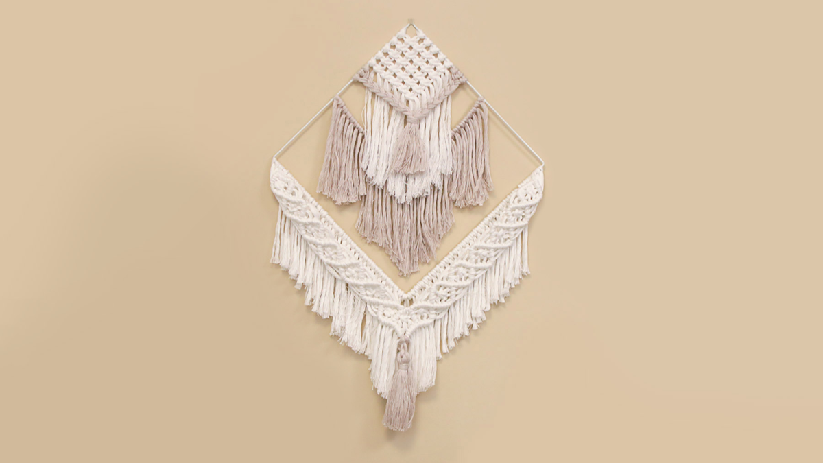 Schema Tutorial decorativo Macramé con frange su sospensione quadrata