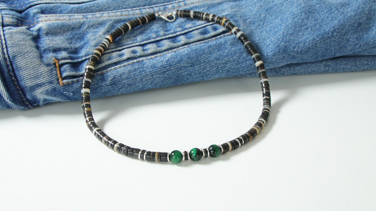 Schema Collana da surfista per uomini heishis e occhio di tigre