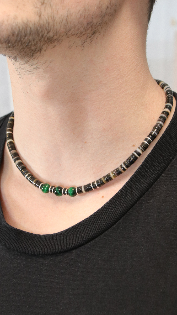 Schema Collana da surfista per uomini heishis e occhio di tigre