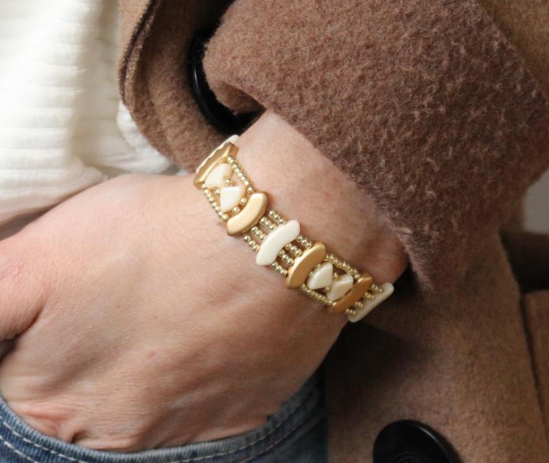 Schema Bracciale di perle di vetro PieDuo e QuadBow