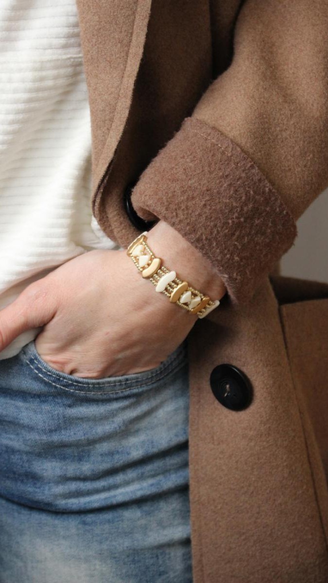 Schema Bracciale di perle di vetro PieDuo e QuadBow