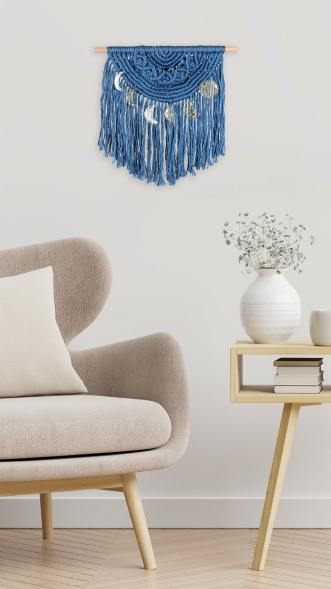 Tuto Macrame appeso al muro con lune in resina