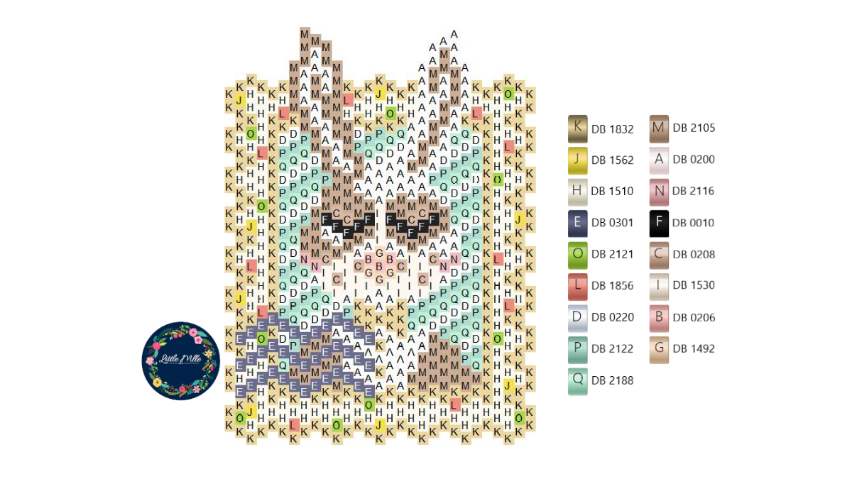 Brickstitch tessitura griglia timbro design Lucien coniglio in perline Miyuki Delicas 11/0 : Tappa 1