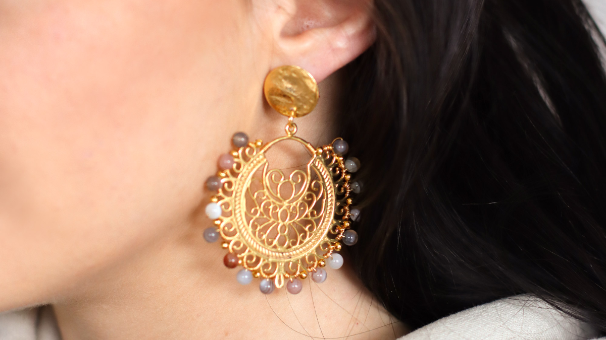 Schema Orecchini Gipsy in oro con tutorial sulle agate del Botswana