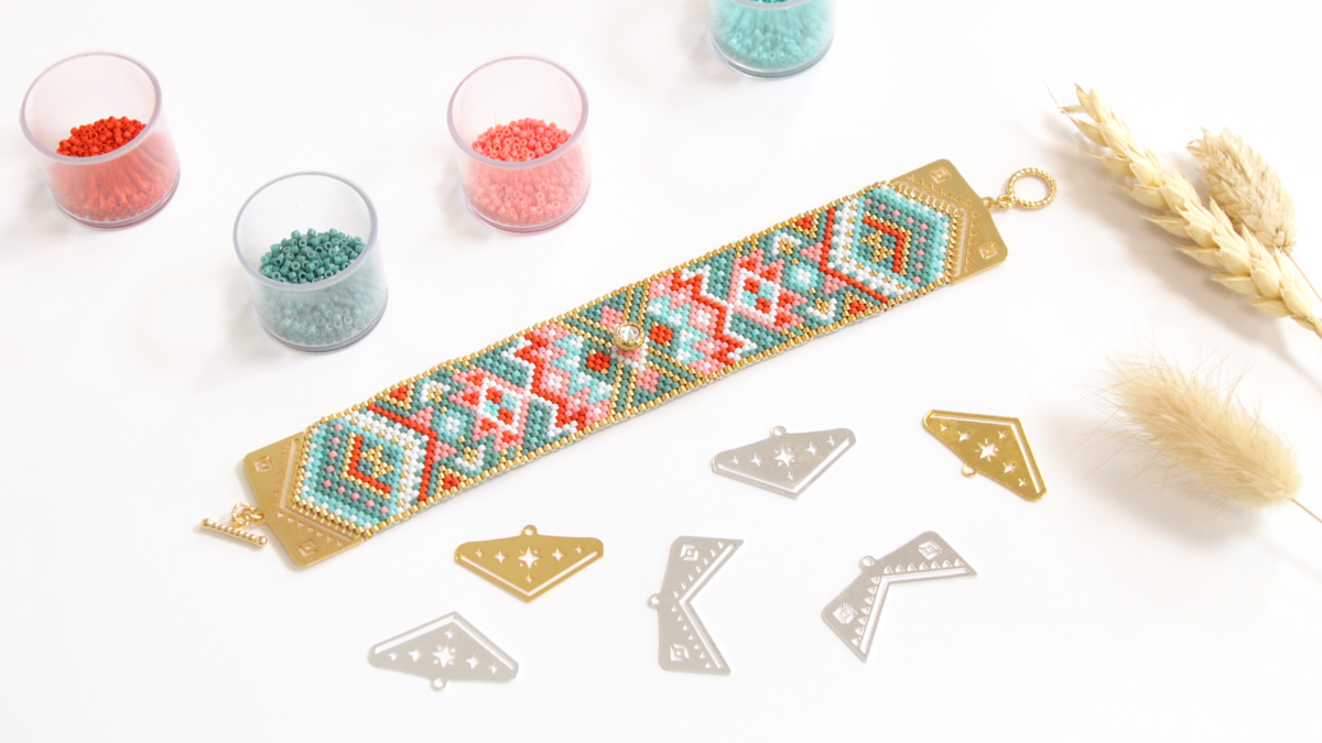 Schema Miyuki turchese e bracciale rosa 21 file in Peyote Impair Schema Miyuki turchese e bracciale rosa 21 file in Peyote Impair