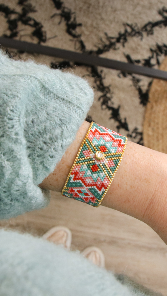 Schema Miyuki turchese e bracciale rosa 21 file in Peyote Impair Schema Miyuki turchese e bracciale rosa 21 file in Peyote Impair