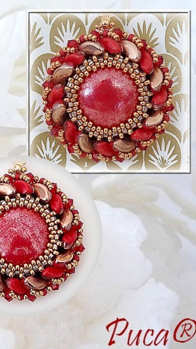 Schema Ciondolo Sole con perle di vetro Arcos e cabochon di Puca Schema Ciondolo Sole con perle di vetro Arcos e cabochon di Puca