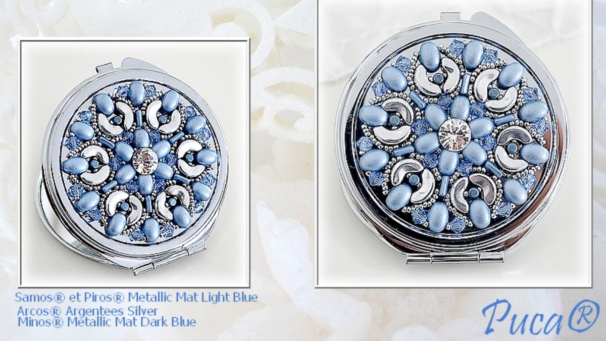 Garance specchio tascabile con perline di vetro Azzurro di Puca