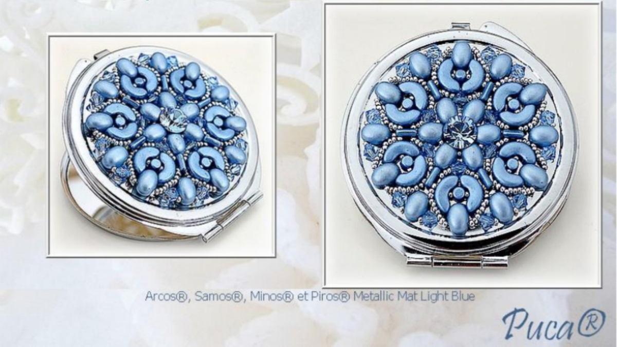 Schema Garance specchio tascabile con perline di vetro Azzurro di Puca Schema Garance specchio tascabile con perline di vetro Azzurro di Puca