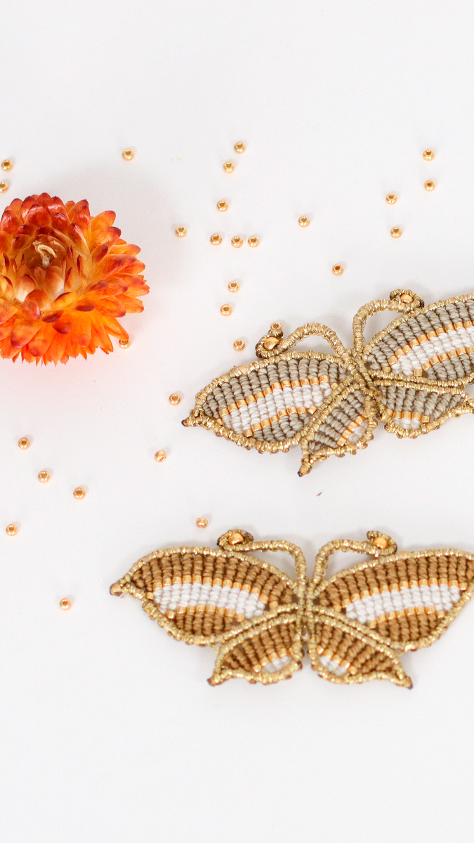 Farfalla Macramè fai da te con inserimento di perle Miyuki Delicas 11/0