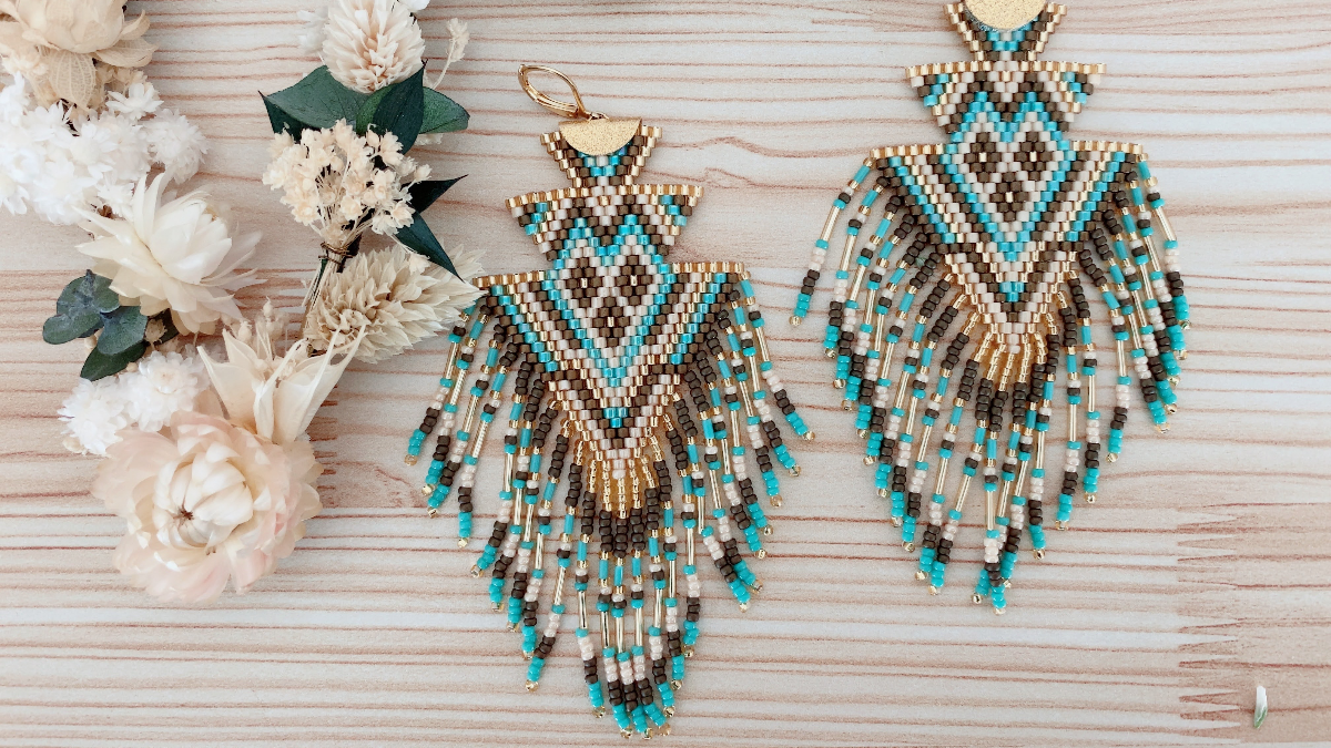 Schema Miyuki 10/0 seed beads e orecchini con frangia a tessitura Delicas