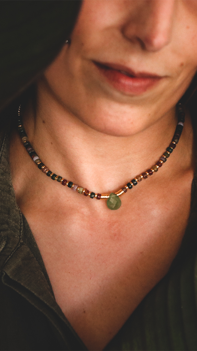 Schema Collana trendy con gemme di Agata colorata, perline Miyuki e briolette di avventurina sfaccettata Schema Collana trendy con gemme di Agata colorata, perline Miyuki e briolette di avventurina sfaccettata