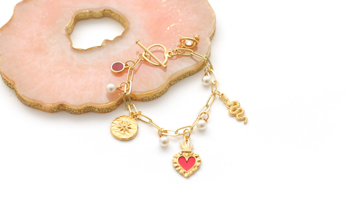 DIY gioielli ispirazione bracciale Ex-voto messicano cuore e charms gri-gri