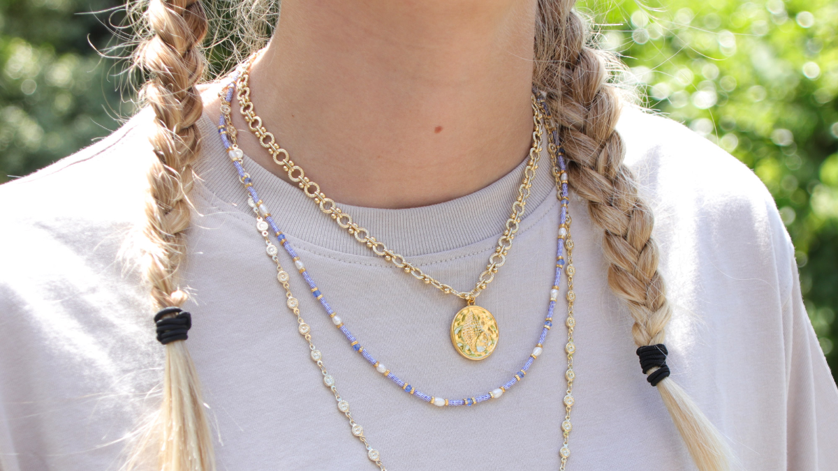 Tuto Collana Multirangs con perline a strisce blu e catene fantasia Tuto Collana Multirangs con perline a strisce blu e catene fantasia