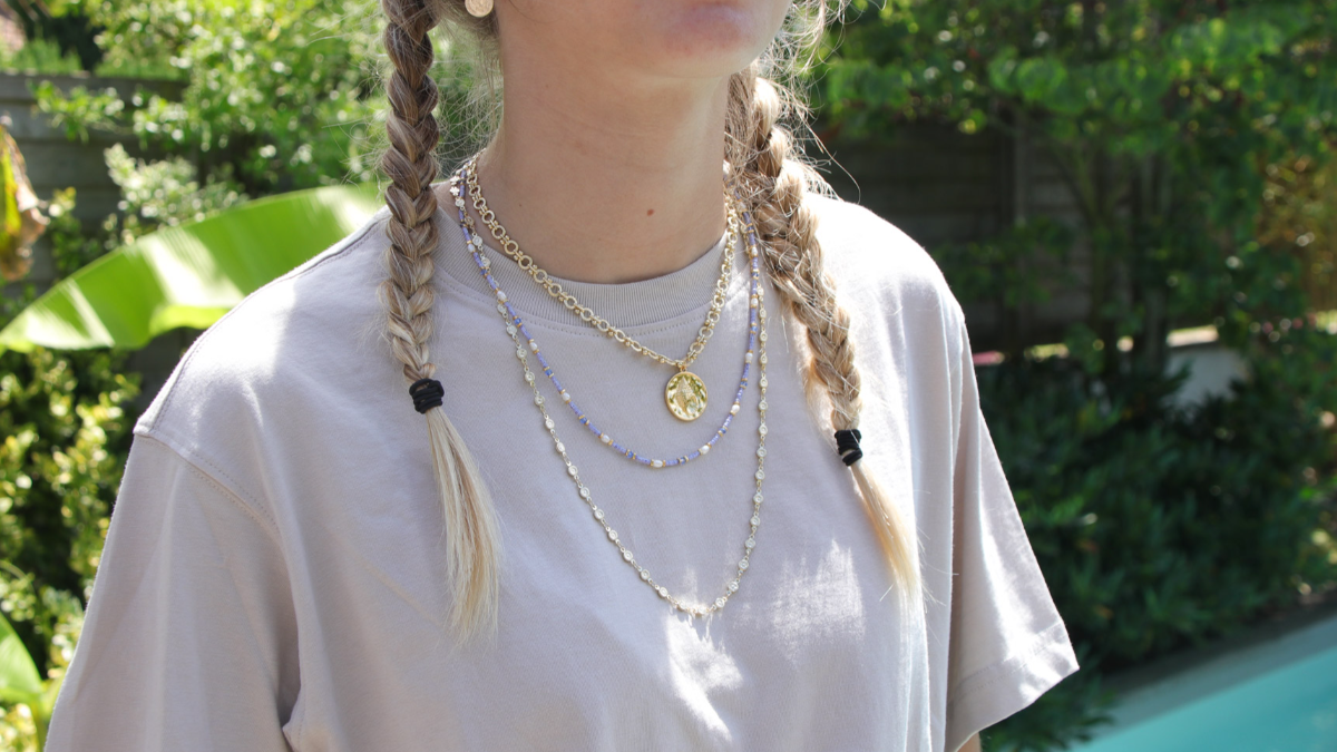 Schema Tuto Collana Multirangs con perline a strisce blu e catene fantasia