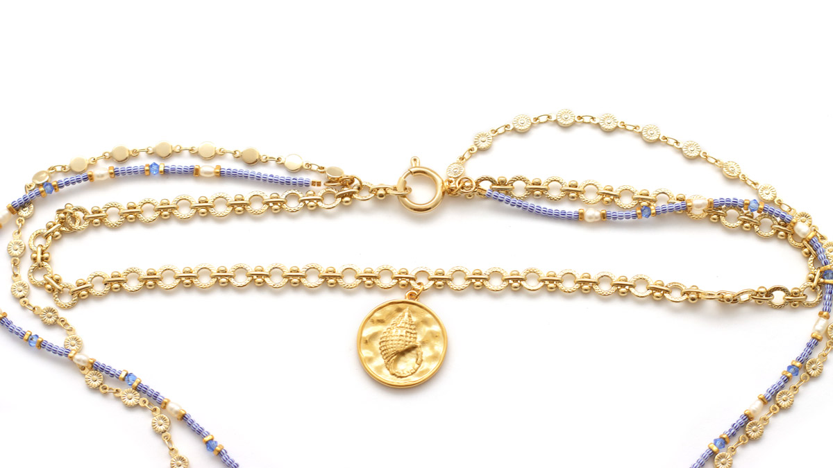 Tuto Collana Multirangs con perline a strisce blu e catene fantasia : Tappa 7